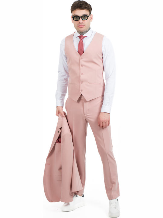 Men's Suit with Vest Pink