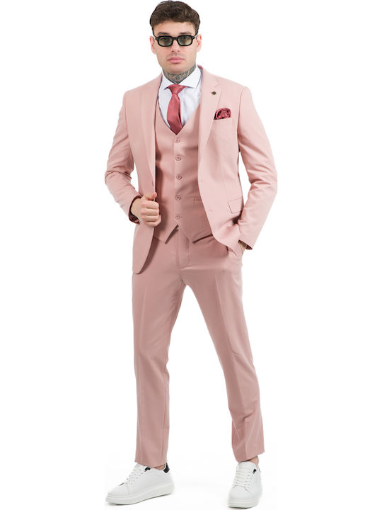 Men's Suit with Vest Pink