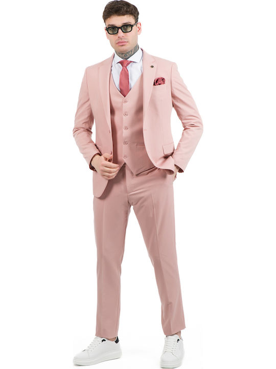 Men's Suit with Vest Pink