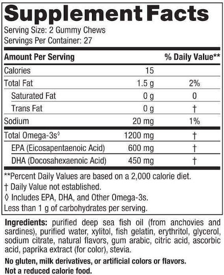 Nordic Naturals Ultimate Omega Gummy Chews 1200 mg 54 Gummies cu aromă Punch tropical