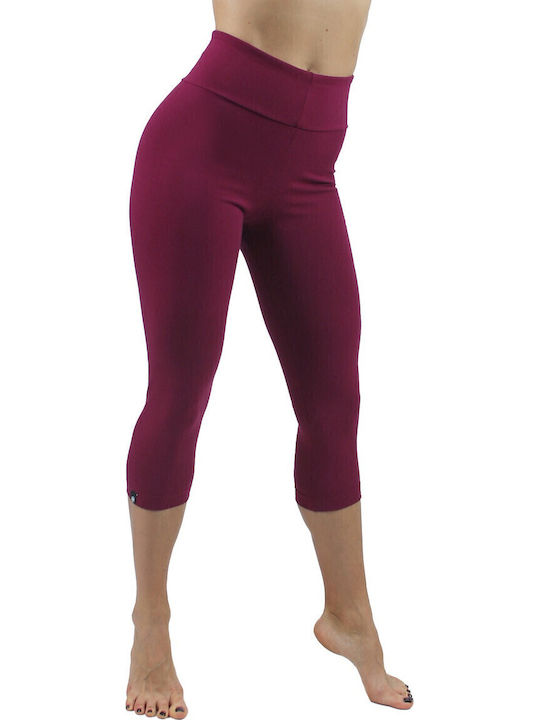Women's Capri Training Legging High Waisted & Push Up Burgundy