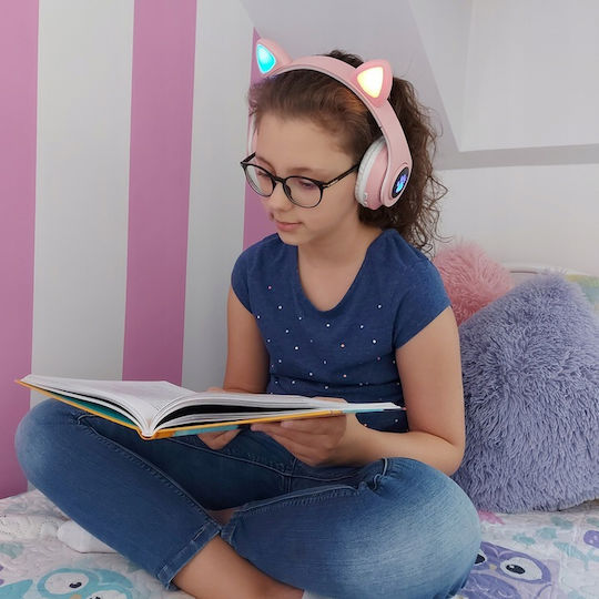 Kitten Ear Bluetooth Wireless On Ear Headphones with 10 hours of Operation Pink