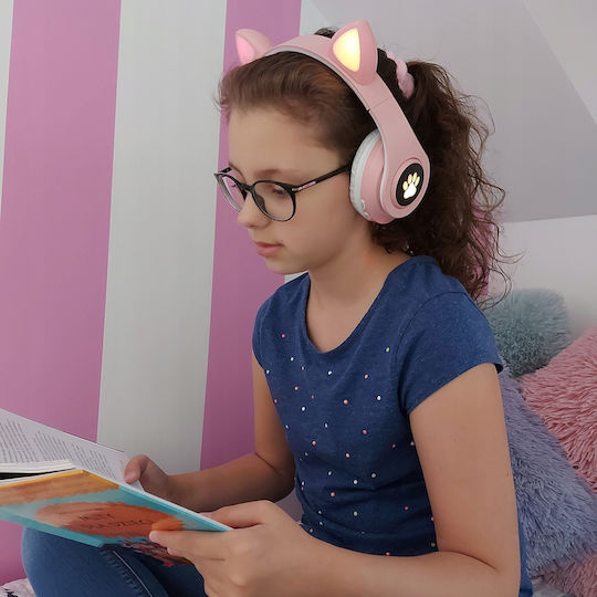 Kitten Ear Bluetooth Wireless On Ear Headphones with 10 hours of Operation Pink