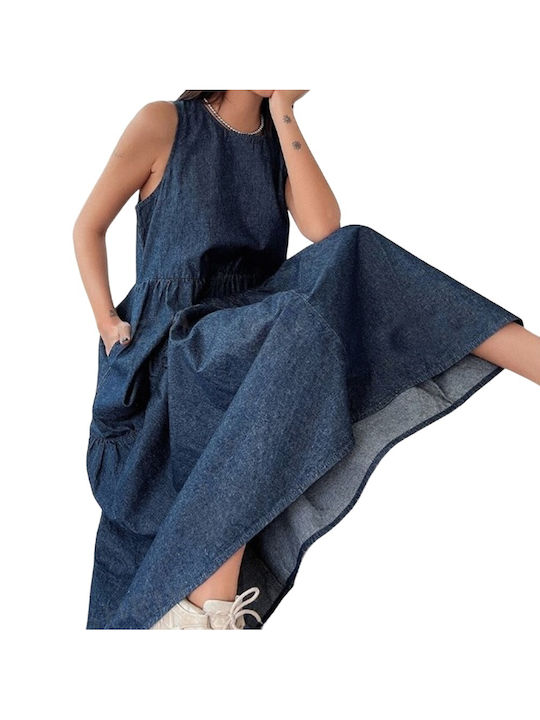 Rochie maxi din denim albastru pentru femei, stil spaniol, mărimea unică 4920600333331
