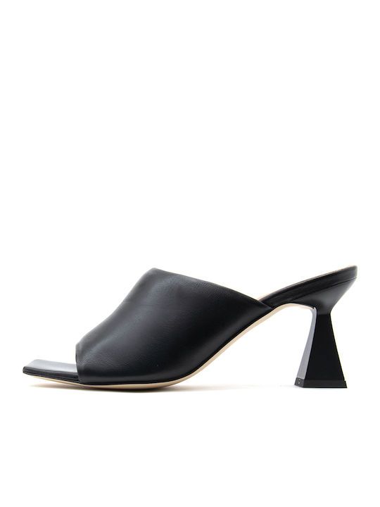 Paola Ferri Heel Leather Mules Black