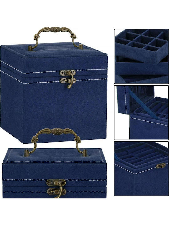 Springos Samt Schmuckkästchen Blau 12x12x12cm