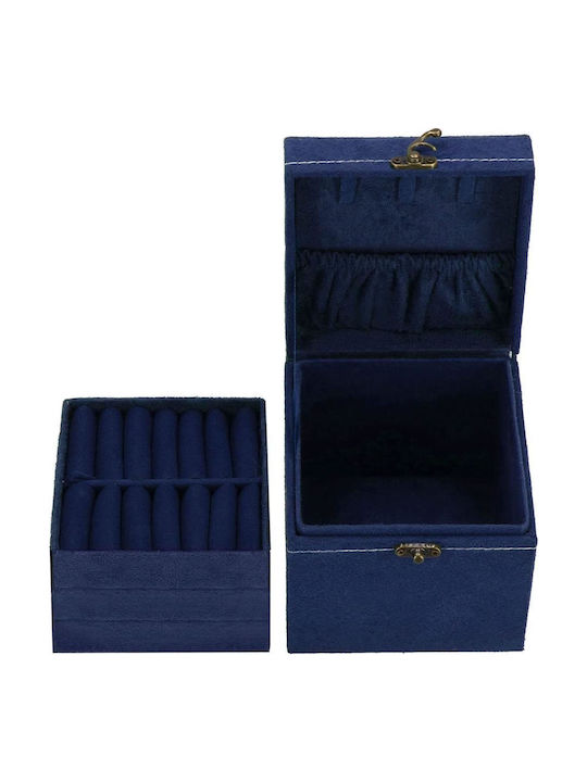 Springos Samt Schmuckkästchen Blau 12x12x12cm
