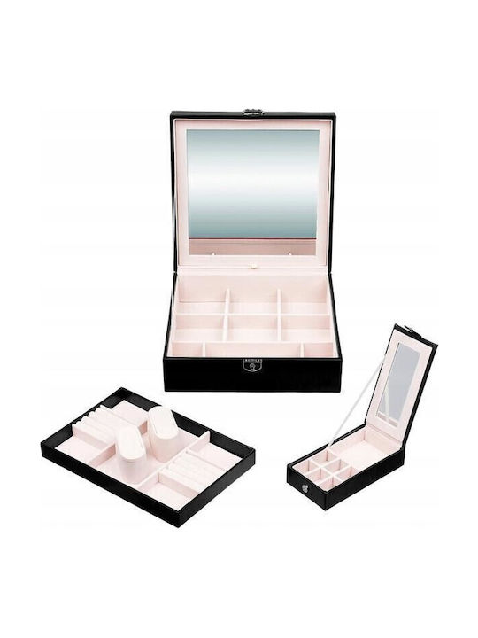 Jewellery Box from Faux Leather with Mirror Black 25.5x25.5x9cm