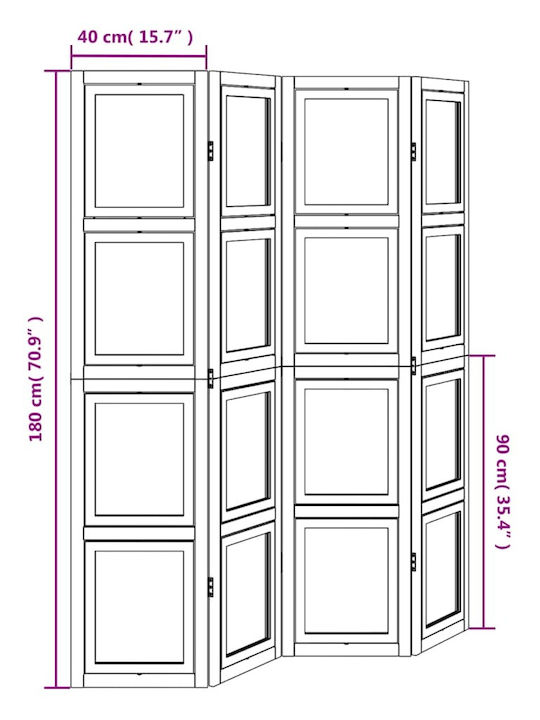 vidaXL Decorativ Paravan Lemn cu 4 Panouri 140x180cm