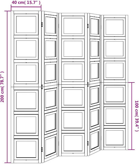 vidaXL Διακοσμητικό Παραβάν Ξύλινο με 5 Φύλλα 175x200cm