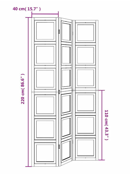 vidaXL Dekorativer Raumteiler Hölzernes mit 3 Paneelen 105x220cm