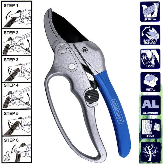 Aquacraft Baumschere Typ Ratsche Länge 12cm mit Maximalem Schnittdurchmesser 20mm
