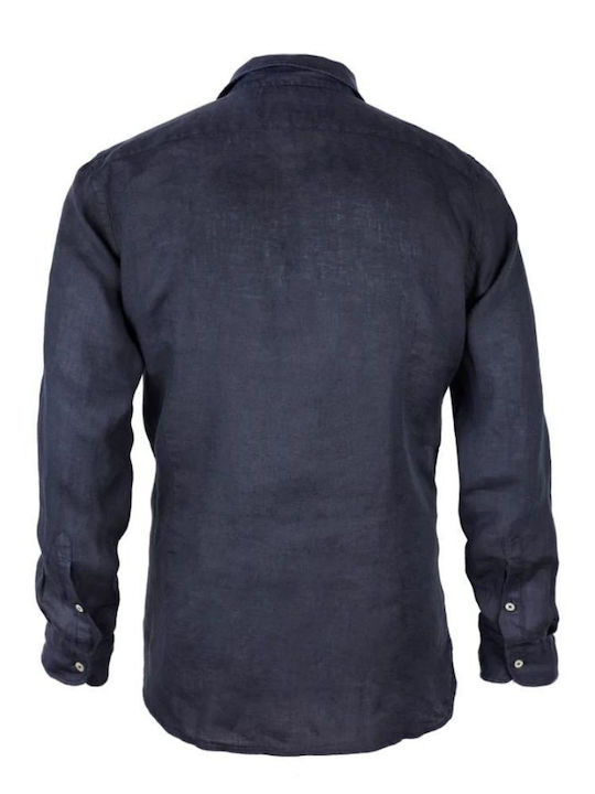 MC2 Men's Shirt Long Sleeve Linen Navy Blue