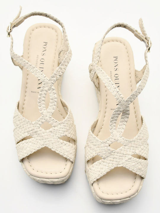 Women's Leather Platform Shoes Beige