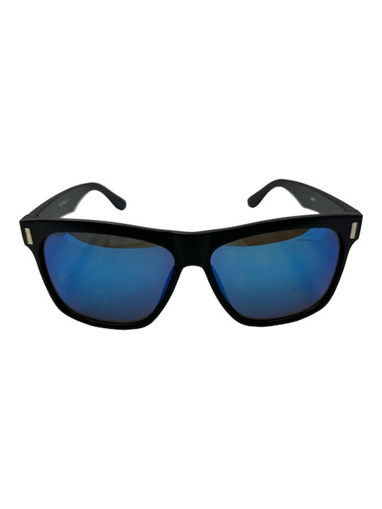 V-store Sunglasses with Black Plastic Frame and Blue Mirror Lens 9656-02