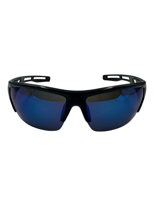 V-store Sunglasses with Black Plastic Frame and Blue Mirror Lens 5292-01