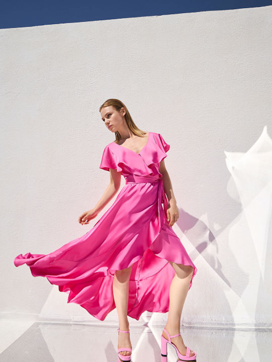 Desiree Dress Wrap with Ruffle Fuchsia