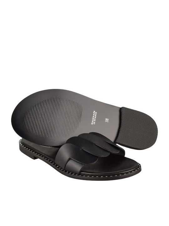 Leather Women's Flat Sandals in Black Color