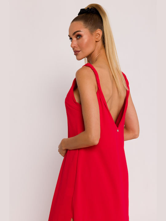 M791 Maxi Dress Deep Back Neckline Red