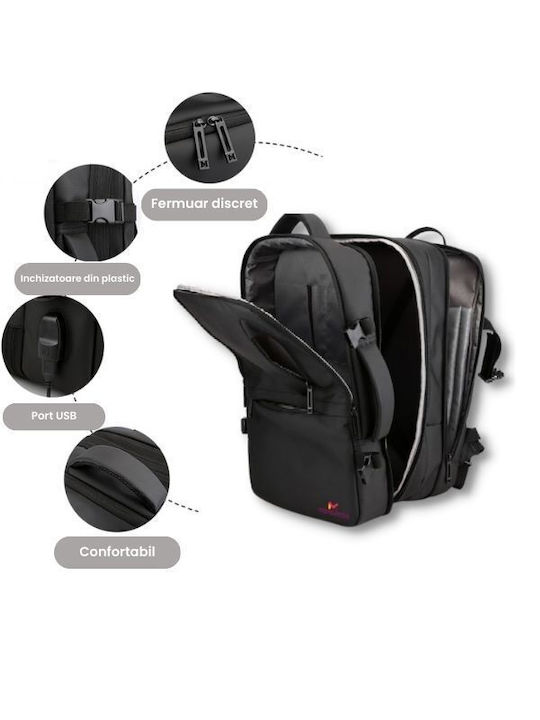 Rucsac Impermeabil Pentru Laptop 17.3" Cu Port USB În Culoare Neagră
