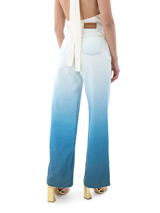 Studio 83 High Waist Women's Jean Trousers Flared Blue-Silver