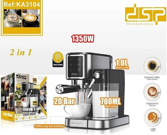 DSP Automatic Espresso Machine 1350W Pressure 20bar for Cappuccino Silver