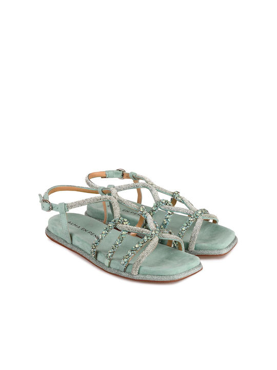 Alma en Pena Women's Flat Sandals in Green Color