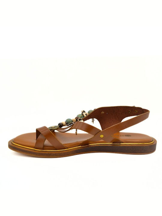 Hawkins Premium Leather Women's Flat Sandals with Strap in Tabac Brown Color