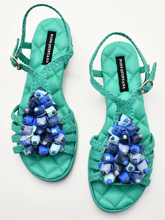 Sandale Casual Damă Flatforme Verde Din Piele