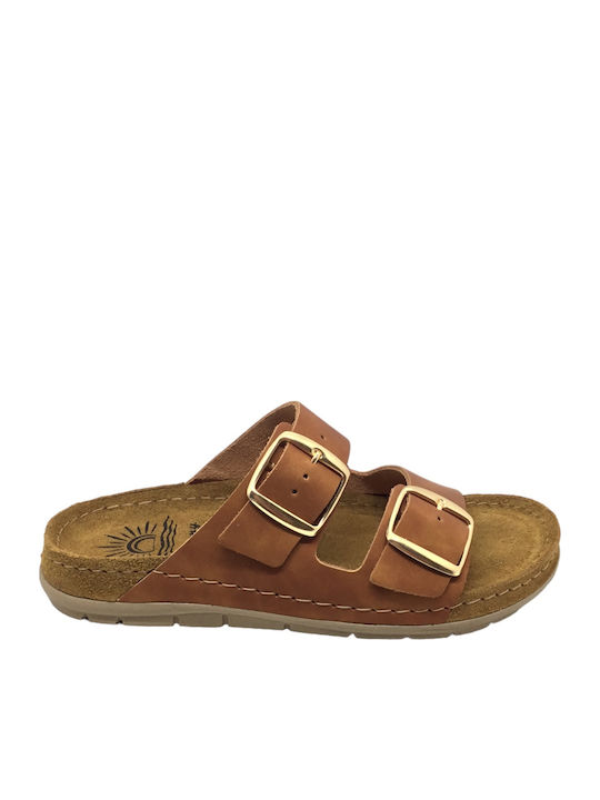 Leather Women's Flat Sandals Anatomic in Brown Color