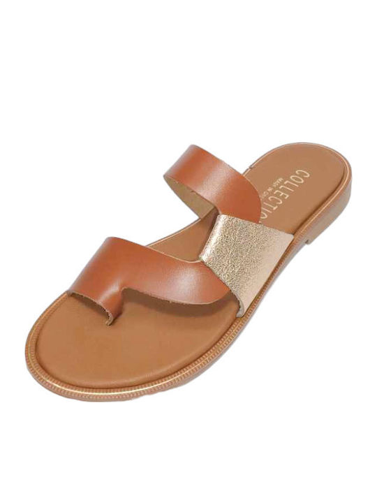 Leather Women's Flat Sandals in Tabac Brown Color