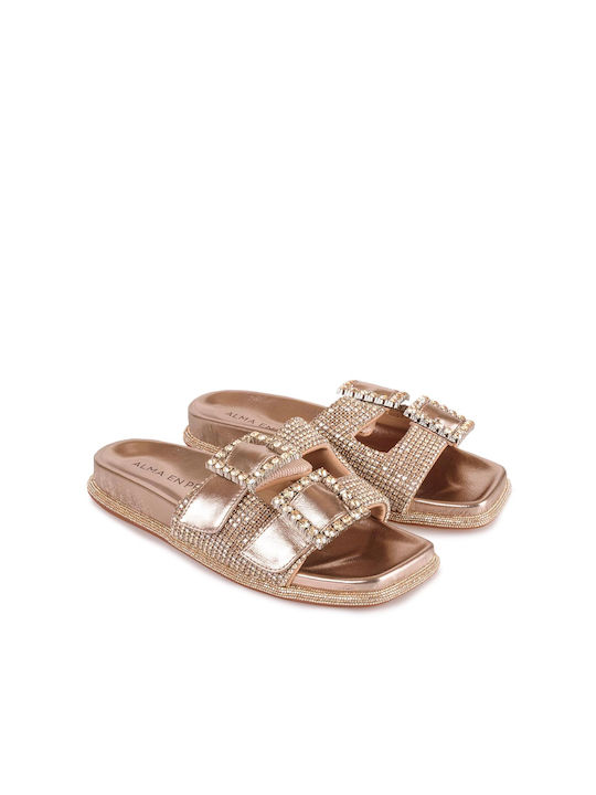 Alma en Pena Damen Flache Sandalen in Gold Farbe