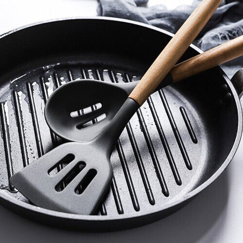 Ruhhy Silicone Cooking Utensil Set with Base Black 11pcs