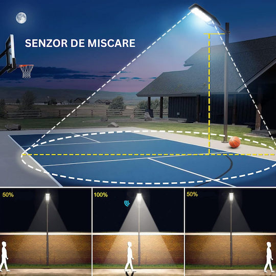 Lampă Solară Stradală 300W 2136lm Alb Rece 6000K cu Senzor de Mișcare și Telecomandă IP67 75cmx30cmx7cmcm