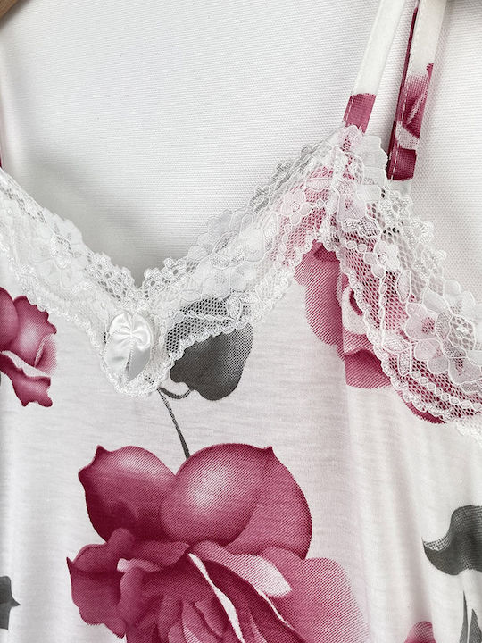 Damen Blumen-Nachthemd Verstellbare Träger Spitze Slim Fit Rosa