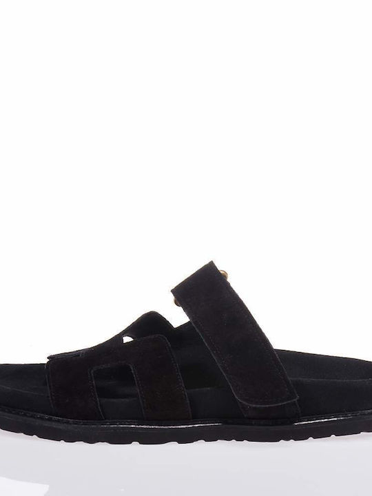 Komis & Komis Leather Women's Flat Sandals in Black Color