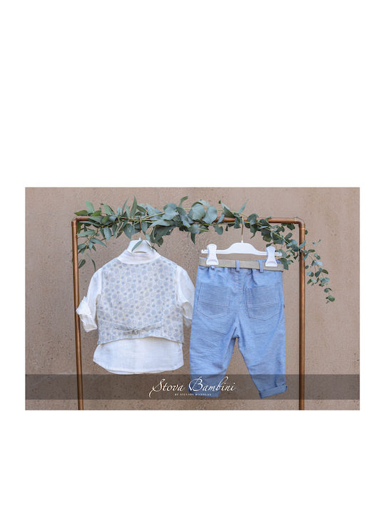 Stova Bambini Boys Linen Baptism Suit with Vest 6pcs Light Blue