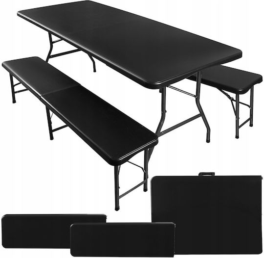 Campingmöbel Tischset aus Stahl für Camping Klappbar Schwarz