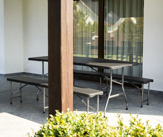 Campingmöbel Tischset aus Stahl für Camping Klappbar Schwarz