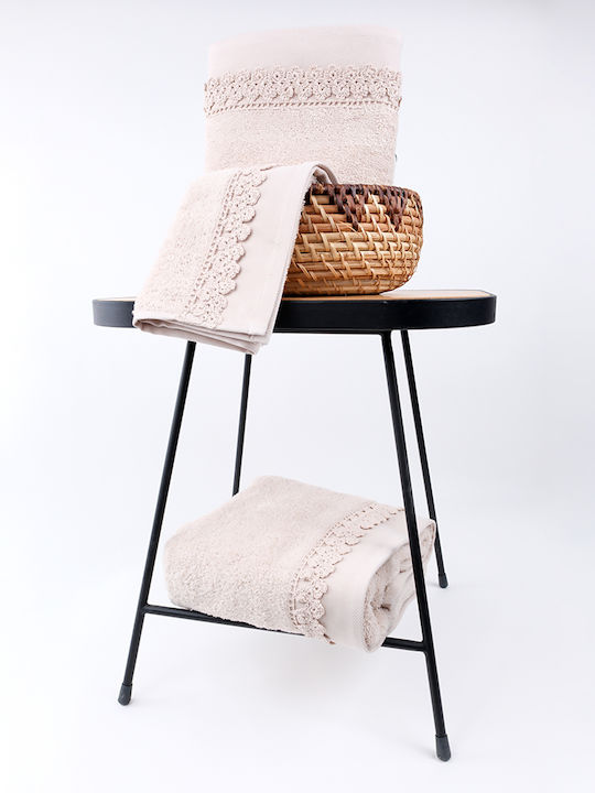 Liolios Home Bath Towels Set 3 pcs Small Flower Beige Weight 500gsm