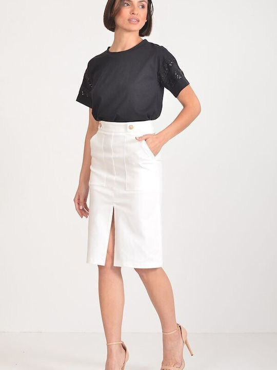 Tweet With Love Denim Midi Skirt Off-white