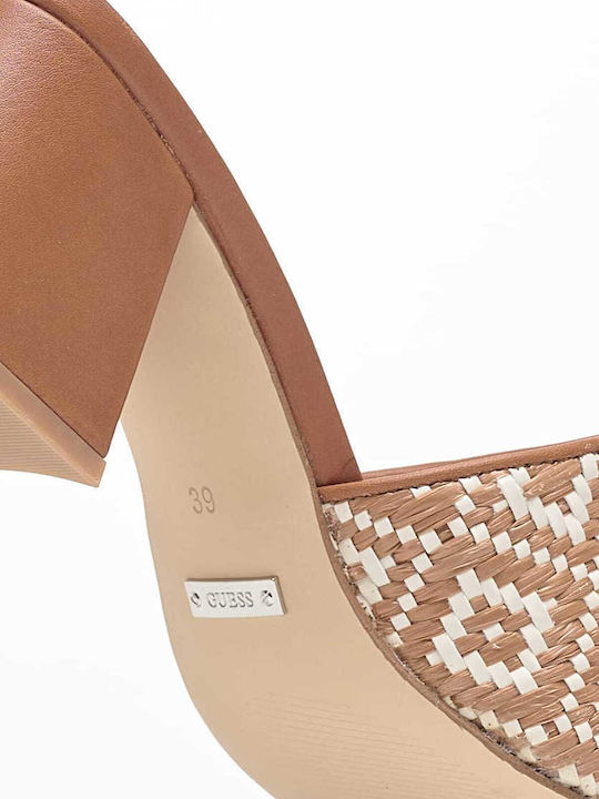 Gables3 Leather Mules with Chunky High Heel in Tabac Brown Color