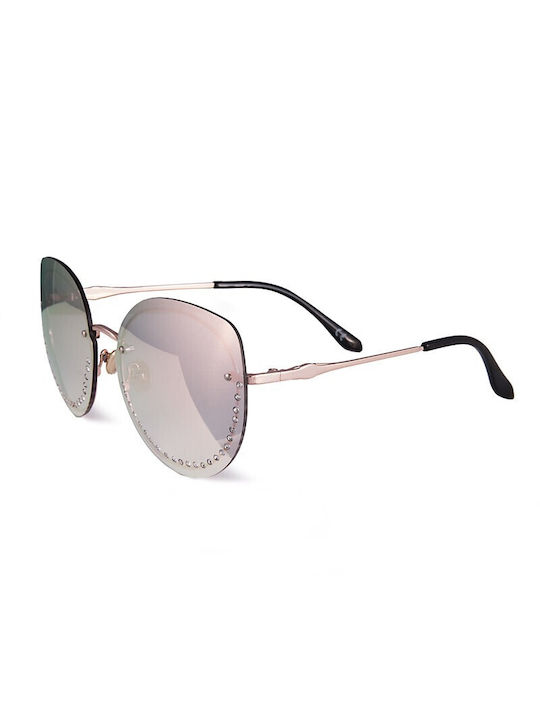 V-store Women's Sunglasses with Rose Gold Metal Frame and Pink Lens 18628GOLD