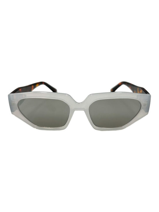 V-store Sunglasses with Gray Tartaruga Plastic Frame and Green Lens 5513WHITE