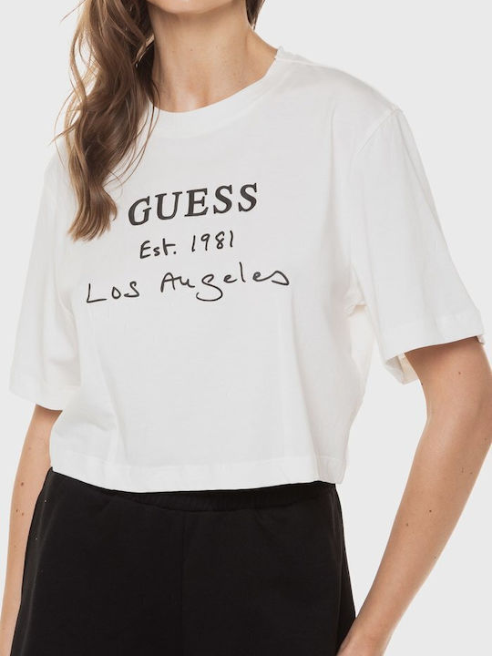 Guess Femeie Crop Tricou Ecru