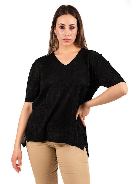 Xinosfashion Damen Bluse mit V-Ausschnitt black