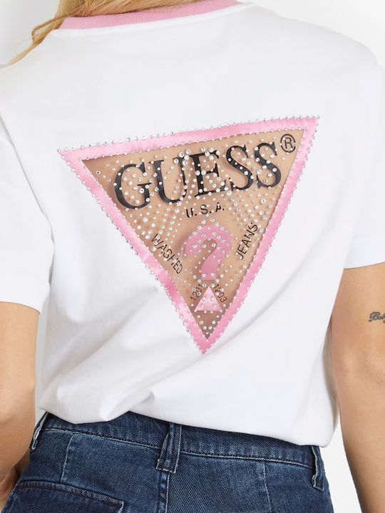 Guess Bluza de Damă din Bumbac cu Bretele & Decolteu în V Verificat White