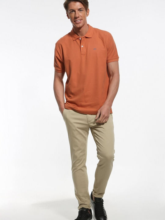 Double Men's Short Sleeve Blouse Polo Orange