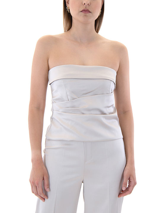 MY T Damen Crop Top Satin Beige