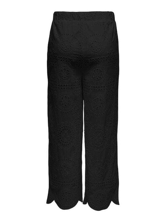 Only Women's High-waisted Cotton Trousers with Elastic in Regular Fit Black